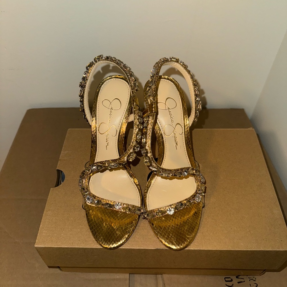 Jessica Simpson Gold Embellished Heels